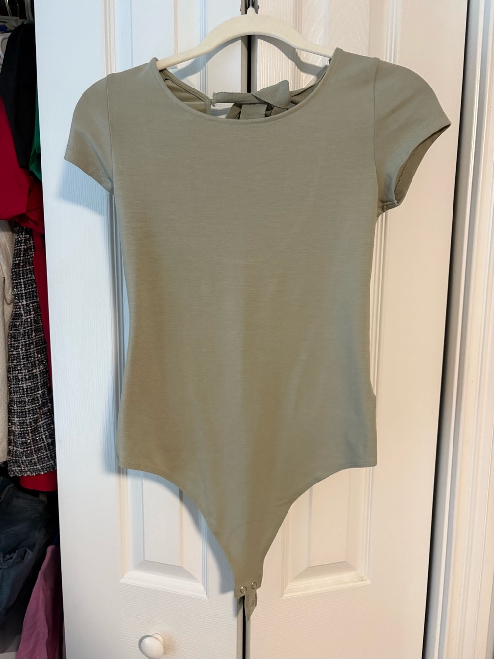 American Eagle Outfitters Sage Green Short Sleeve Tie-Back Bodysuit